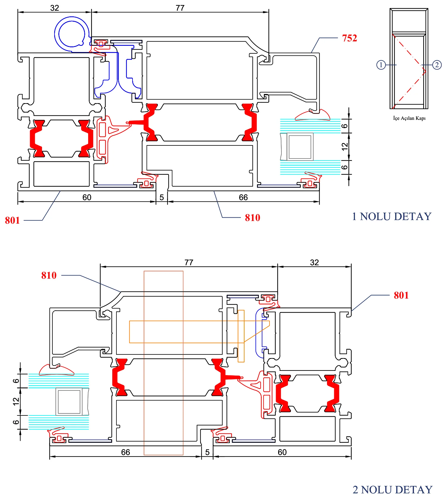 AYD 60T – İçe Açılan Kapı – 1 ve 2 Nolu Detay