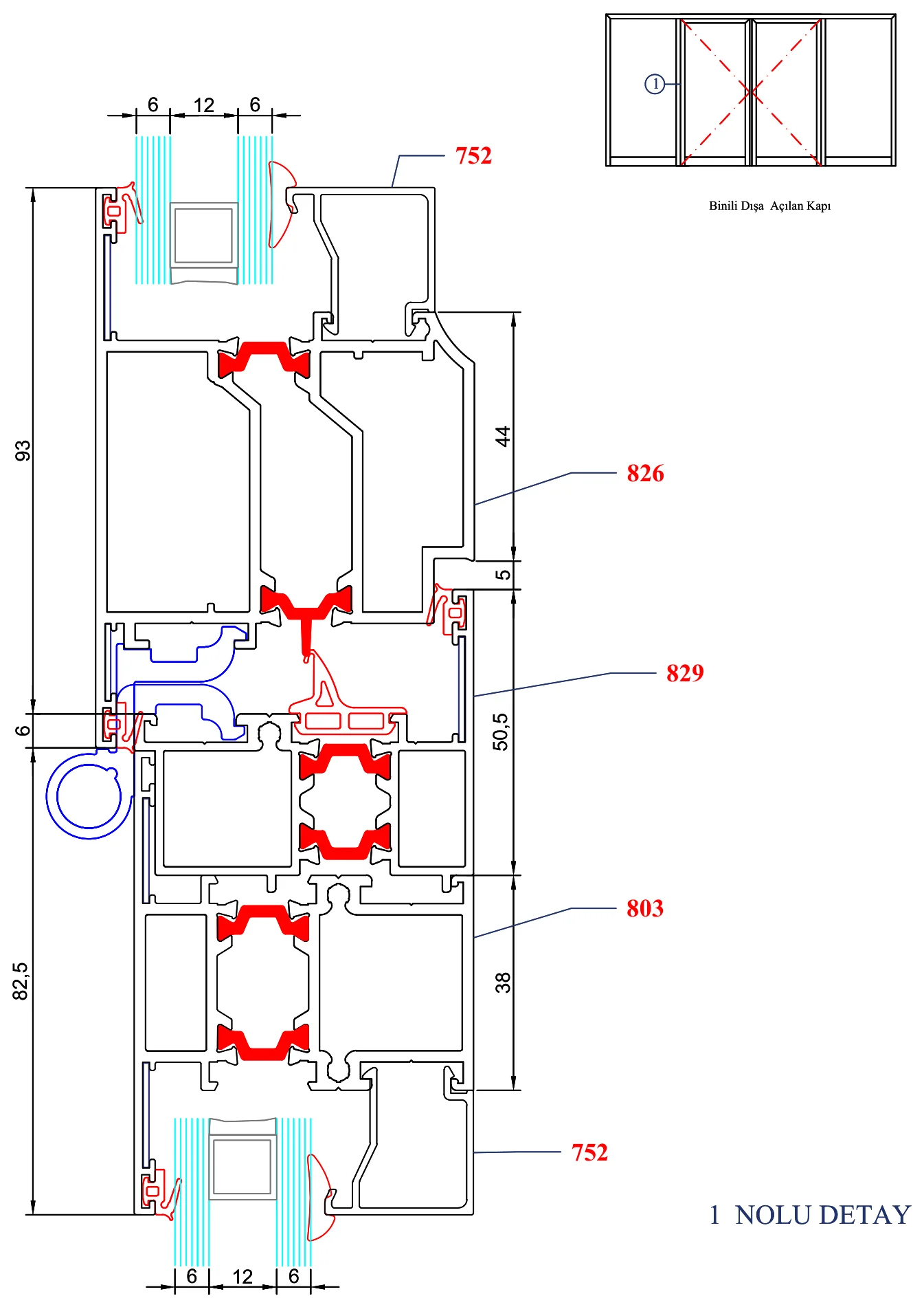 AYD 60T – Gefälzte, nach außen öffnende Tür – Detail Nr. 1