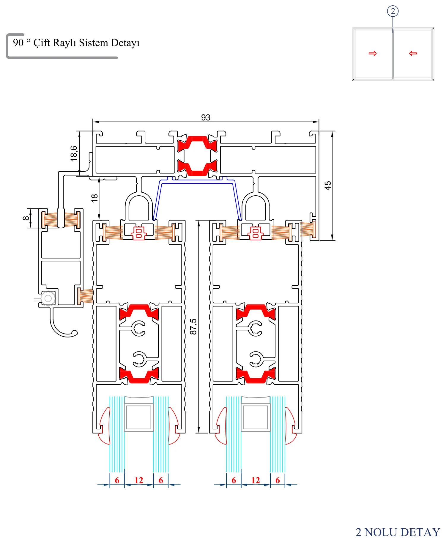 AYD 93T – 90° Çift Raylı Sistem Detayı – 2 Nolu Detay