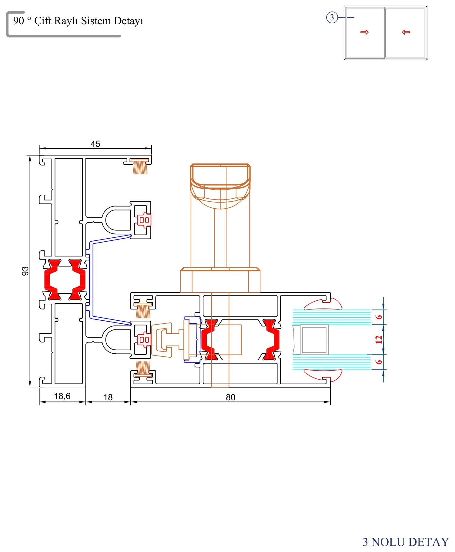 AYD 93T – 90° Çift Raylı Sistem Detayı – 3 Nolu Detay