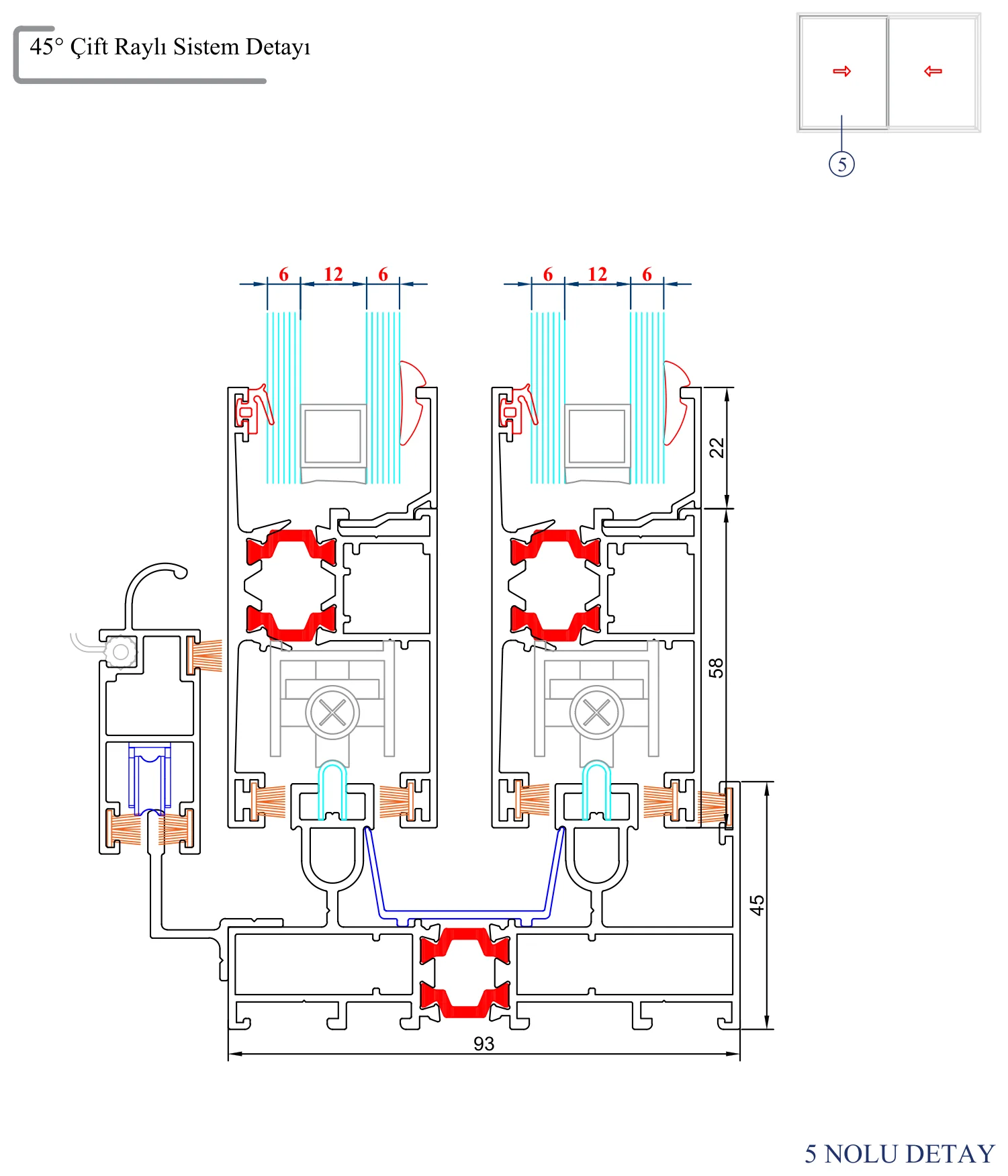 AYD 93T – 45° Çift Raylı Sistem Detayı – 5 Nolu Detay