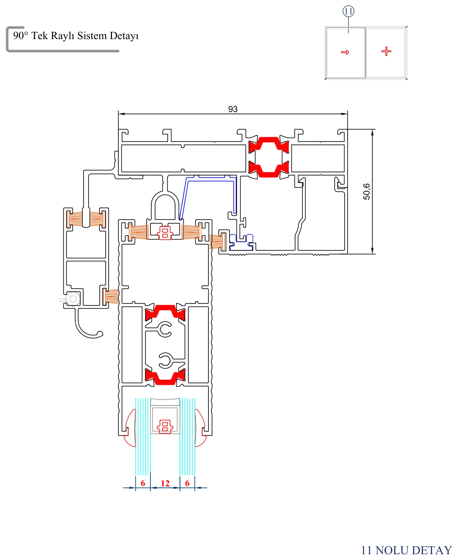 AYD 93T – 90° Tek Raylı Sistem Detayı – 11 Nolu Detay