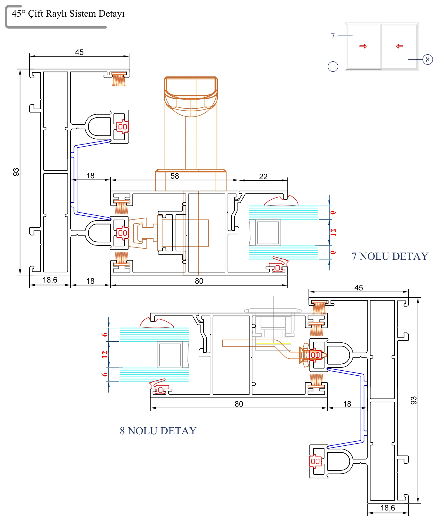 AYD 93 – 45° Çift Raylı Sistem Detayı – 7 ve 8 Nolu Detay