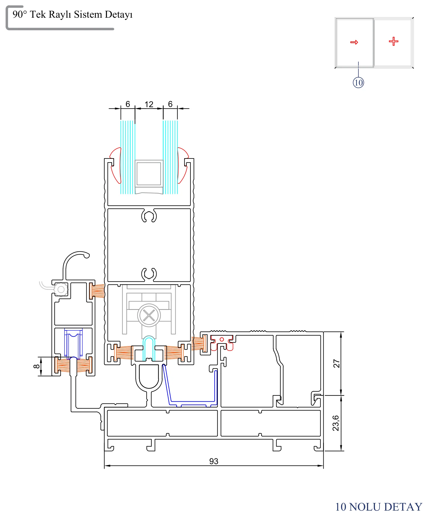 AYD 93 – 90° Tek Raylı Sistem Detayı – 10 Nolu Detay