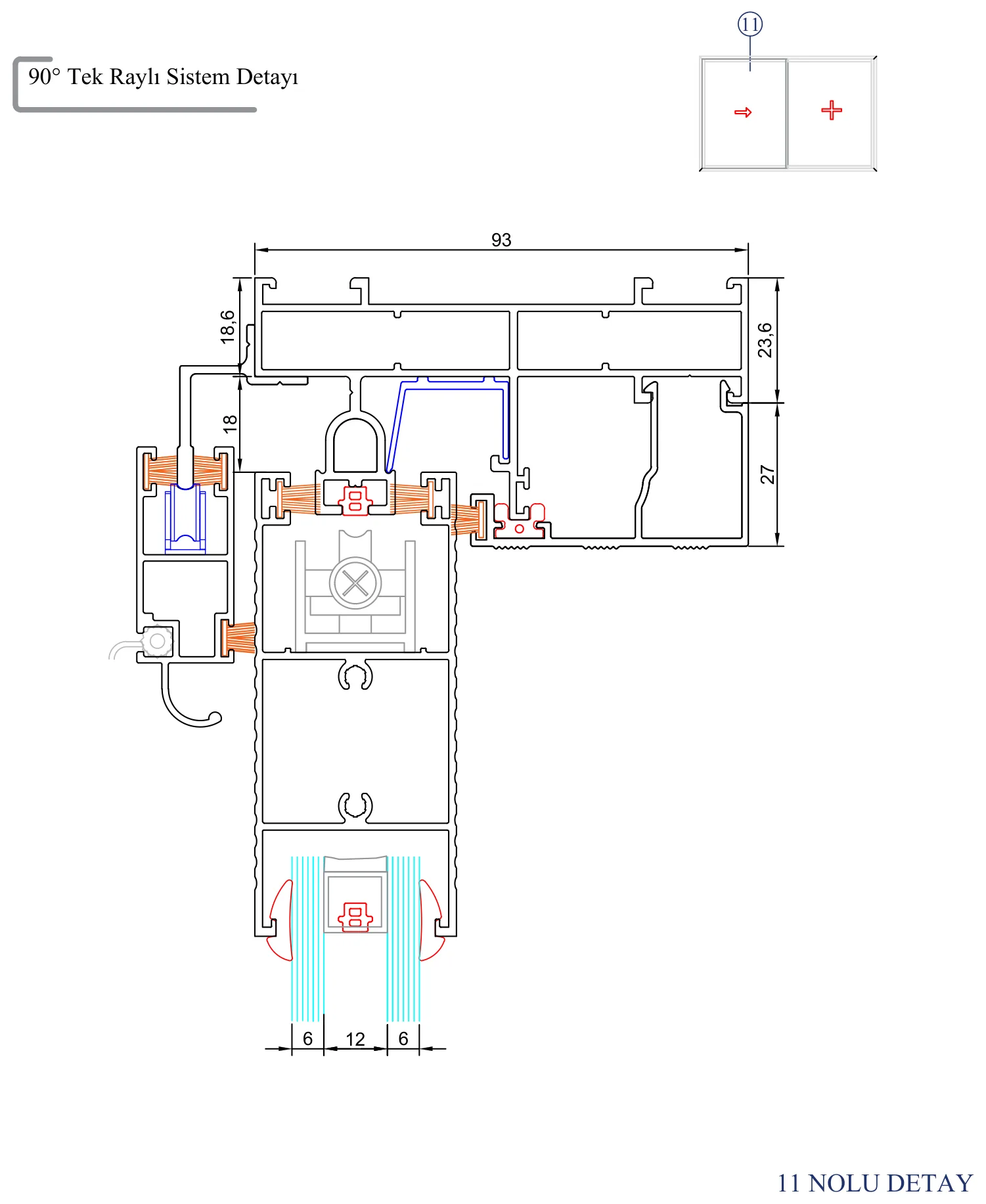 AYD 93 – 90° Tek Raylı Sistem Detayı – 11 Nolu Detay