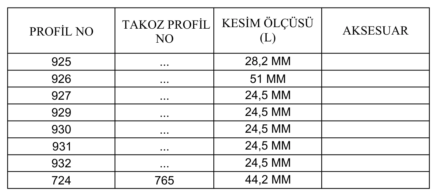 AYD AK 75 – Takoz Kesim Ölçüleri