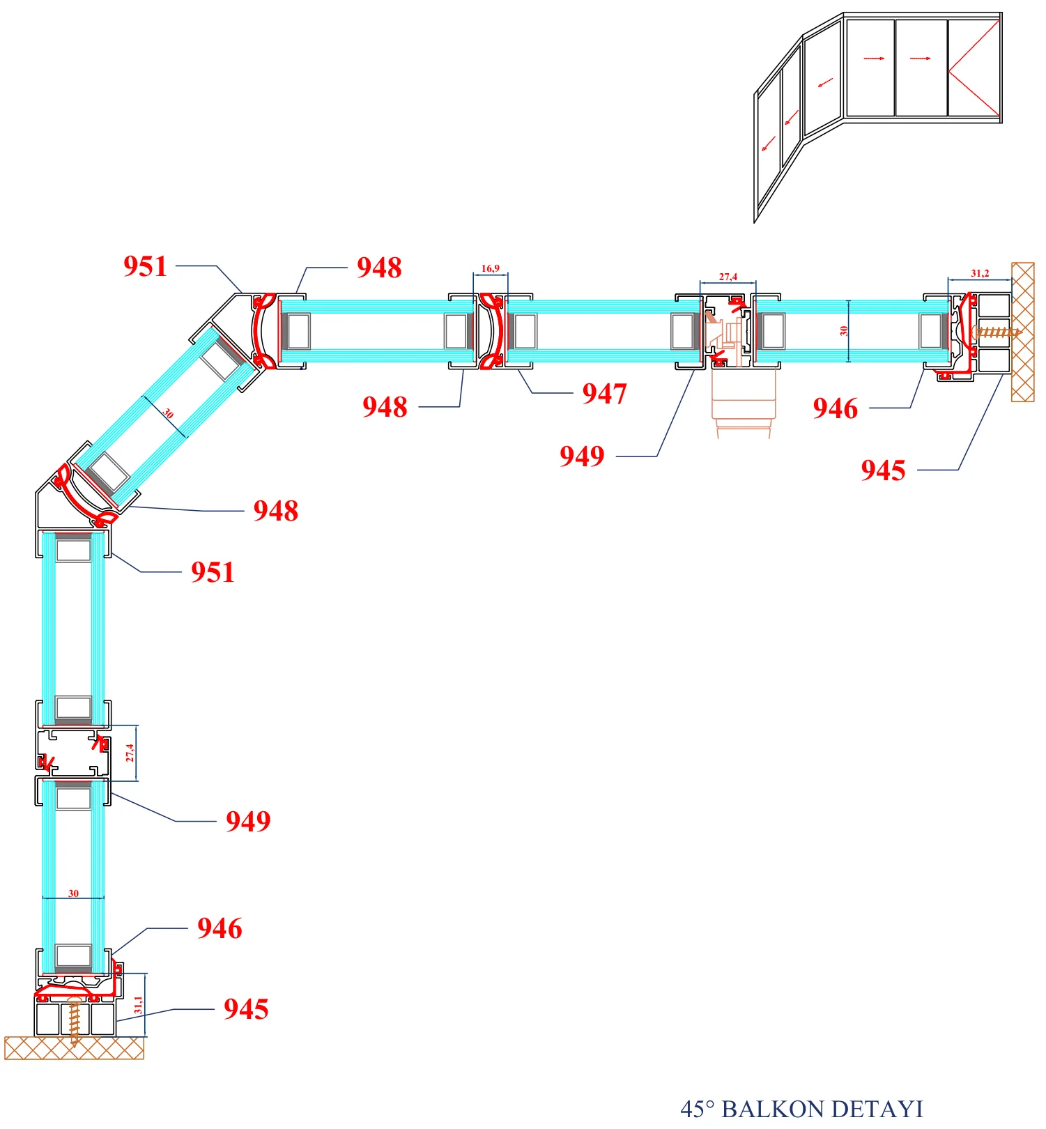 AYD MGB – 45° Balkon Detayı