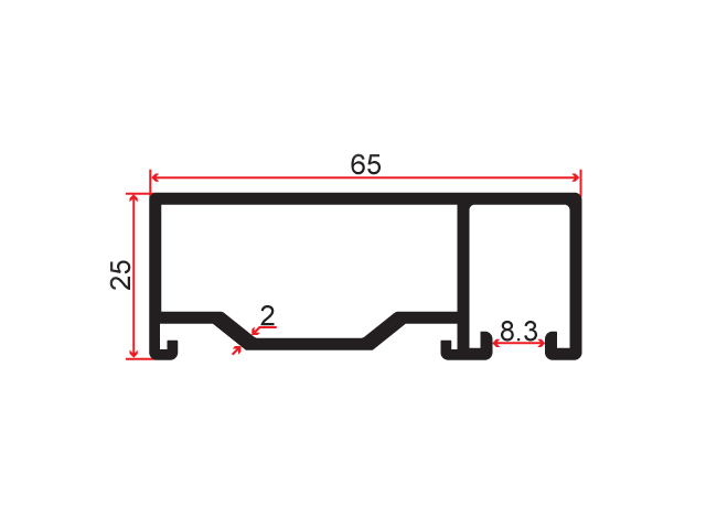 65x25 Handlaufsystem mit frontaler Verglasung