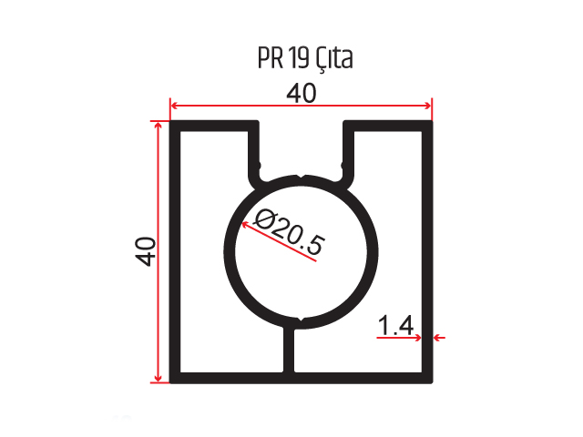 40x40 mit einfacher Nut
