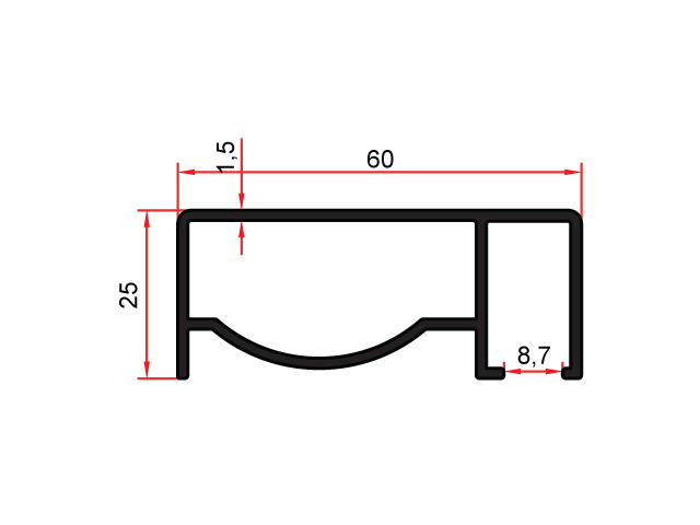 60x25 Handlaufsystem mit frontaler Verglasung